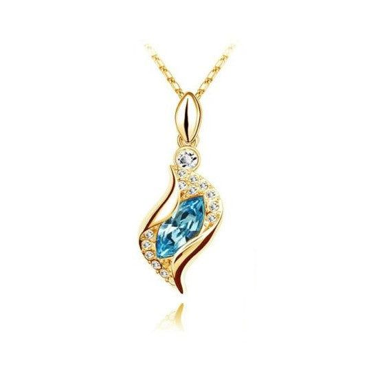 Csavart nyaklánc Swarovski kristállyal gold-tengerkék