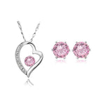 Szívben kristály szett pink Swarovski kristállyal