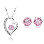 Szívben kristály szett pink Swarovski kristállyal
