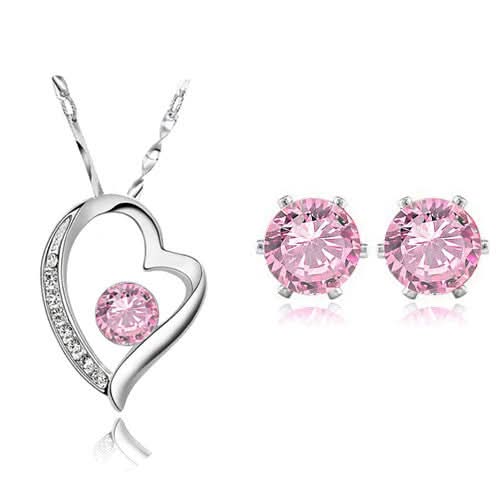 Szívben kristály szett pink Swarovski kristállyal