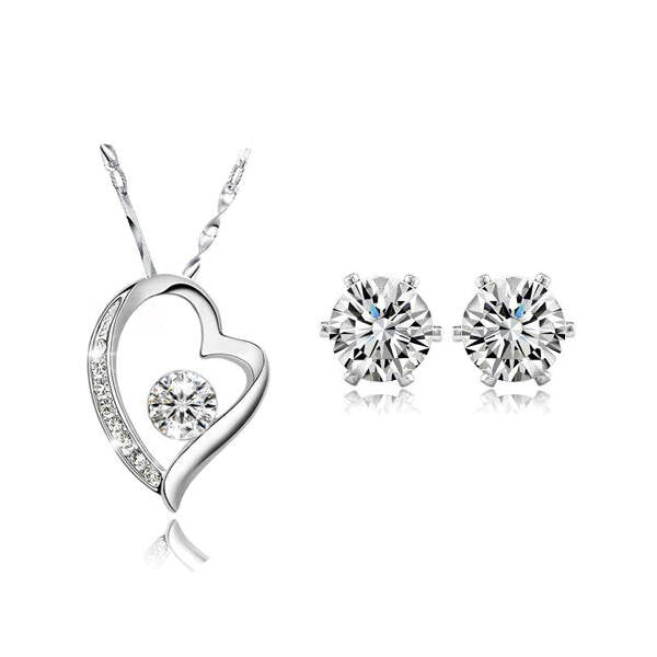 Szívben kristály szett fehér Swarovski kristállyal