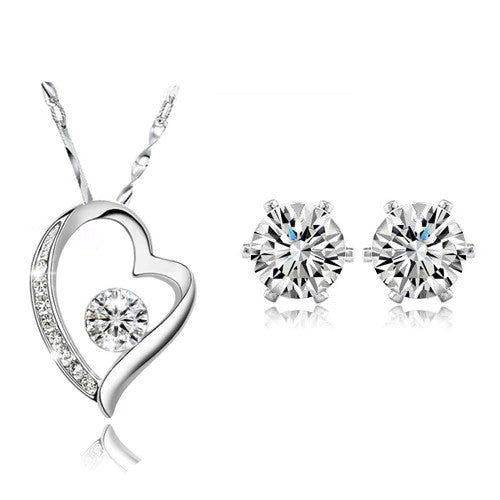 Szívben kristály szett fehér Swarovski kristállyal