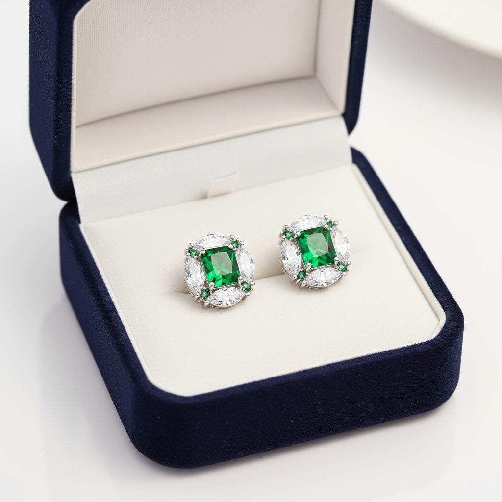 Margaux ovál fülbevaló whitegold-zöld