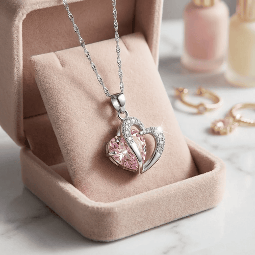 Dupla szív nyaklánc Swarovski kristállyal rózsaszín