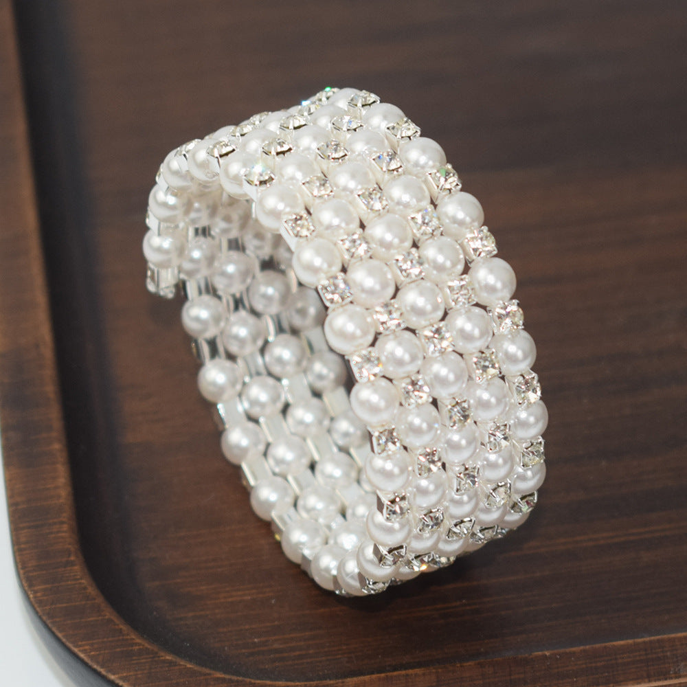 Manuela 5 soros gyöngy-kristály karkötő whitegold