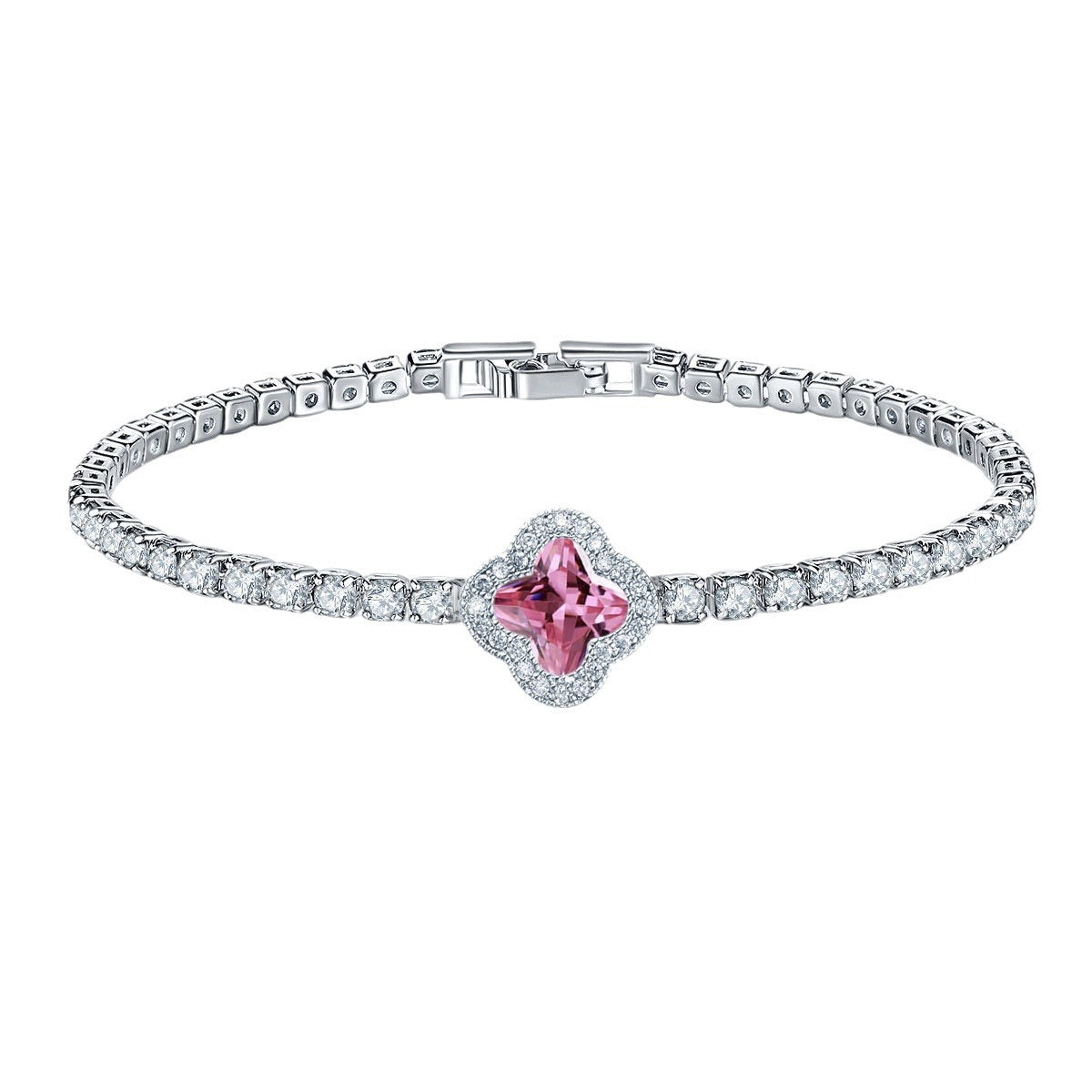 Marta tenisz karkötő virág dísszel whitegold-pink