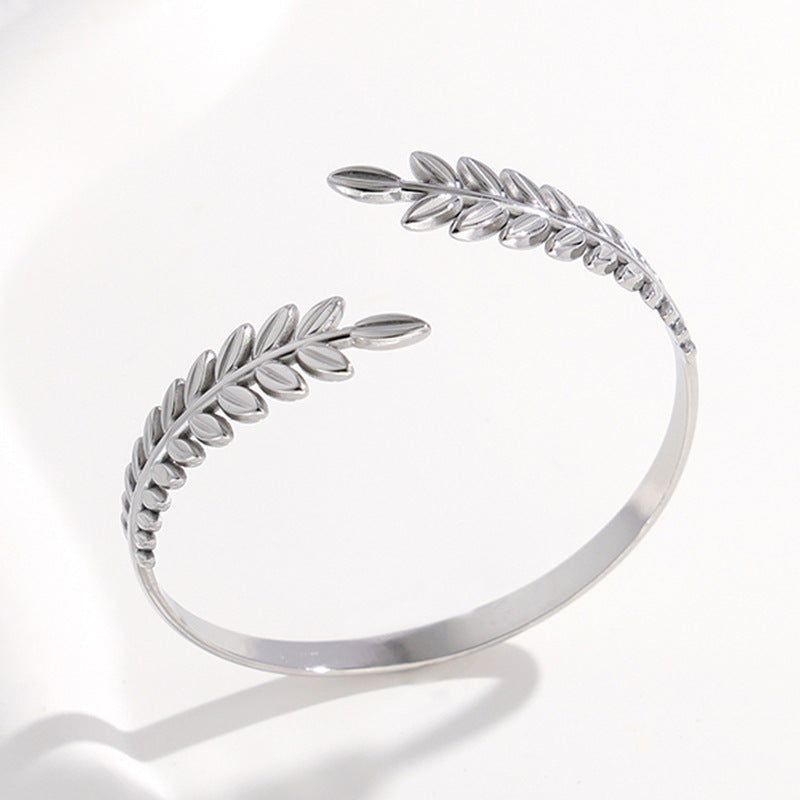 Maria levélmintás nemesacél karkötő whitegold