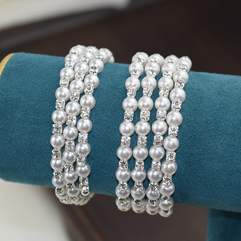 Manuela 5 soros gyöngy-kristály karkötő whitegold