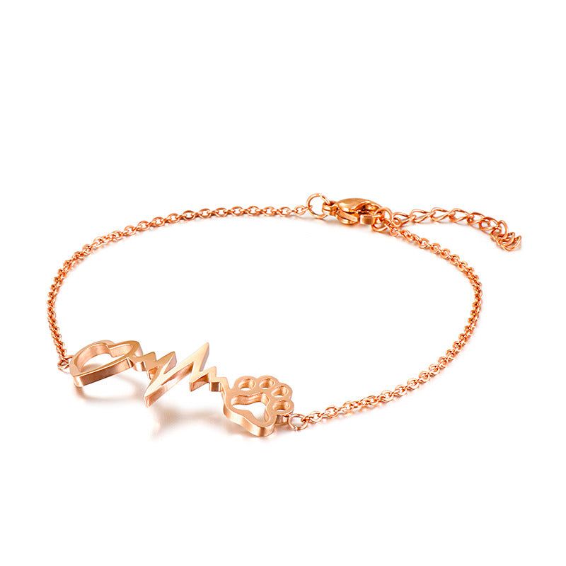 Tappancs-életvonal-szív nemesacél karkötő rosegold