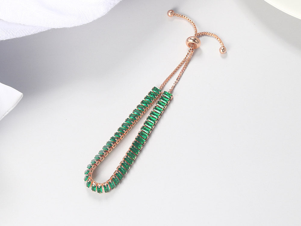 Mireia négyzet kristályos tenisz karkötő rosegold-zöld