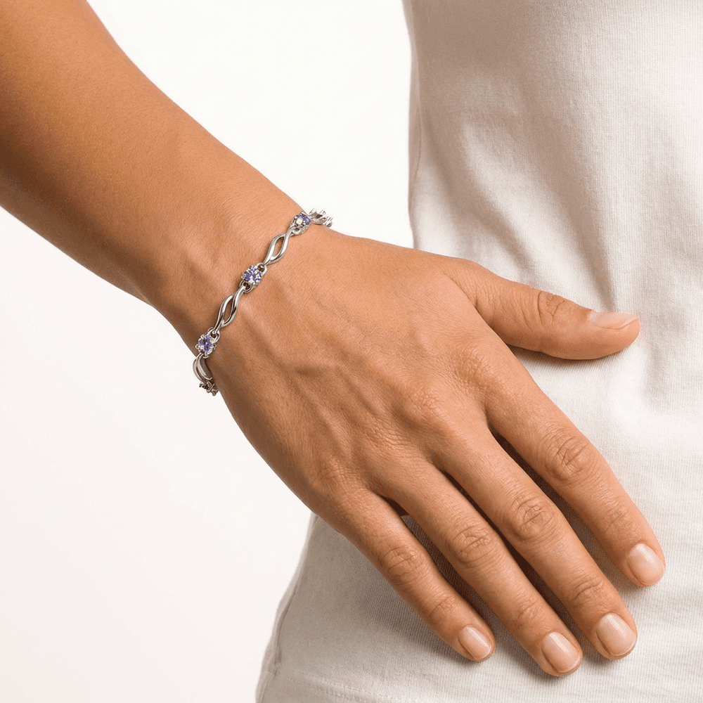 Hullám kristályokkal karkötő whitegold-ibolya