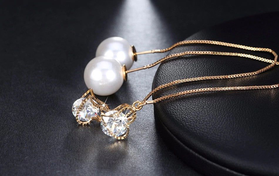 Variálható Swarovski szív és gyöngy fülbevaló gold