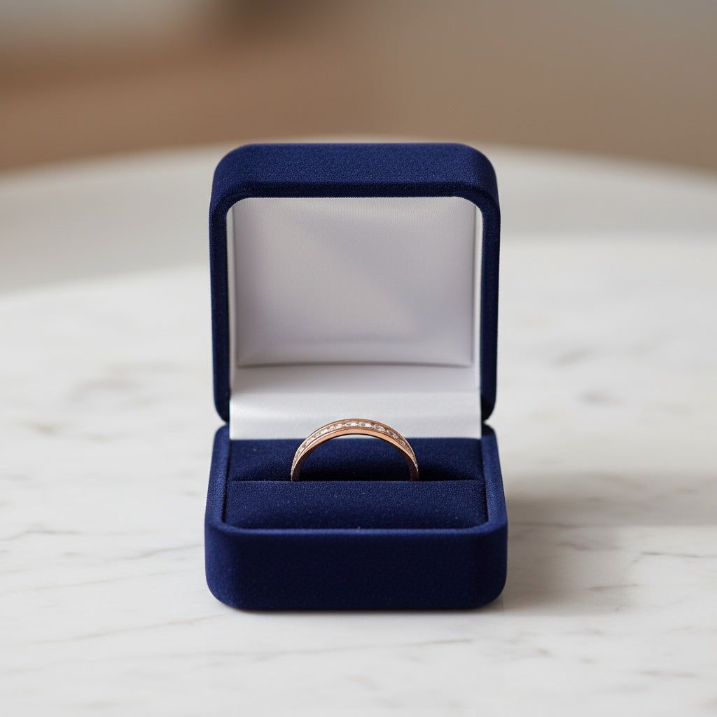 Körben kristályos nemesacél gyűrű rosegold