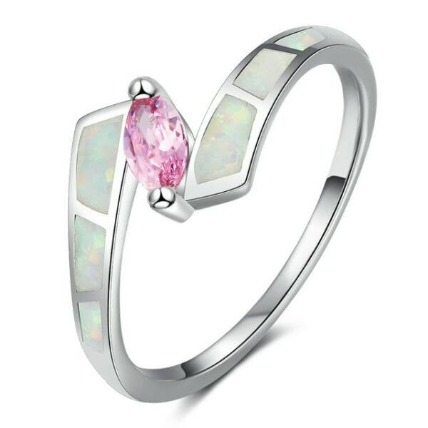 Opál gyűrű rózsaszín kristállyal
