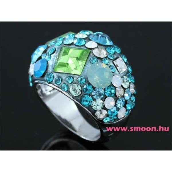 Kékeszöld Swarovski kristályos gyűrű 0160