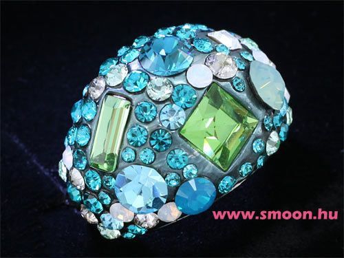 Kékeszöld Swarovski kristályos gyűrű 0160
