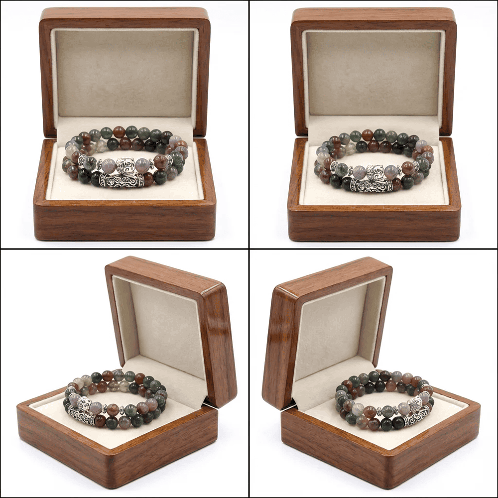 Agate karkötő szett Buddhával