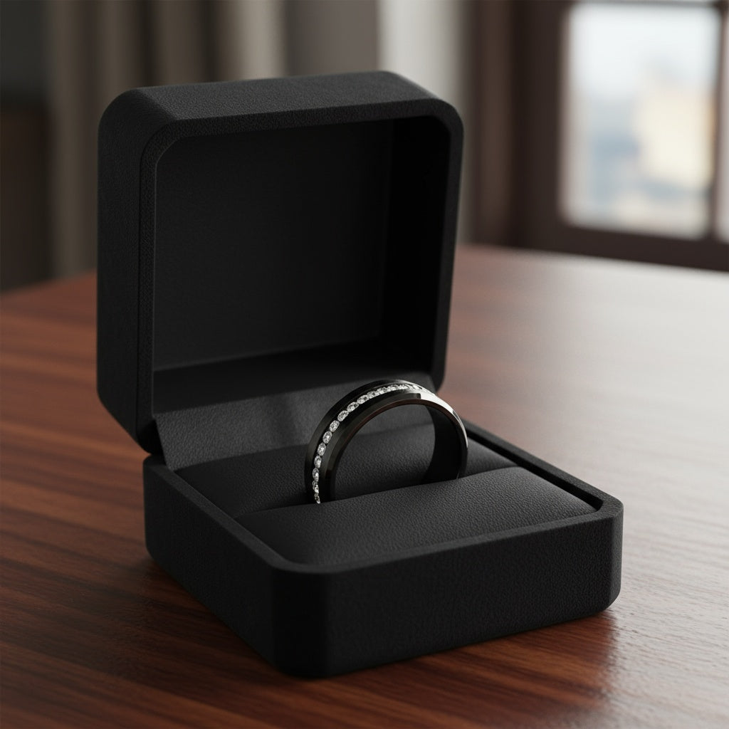 Kristálysor nemesacél gyűrű fekete