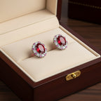 Beszúrós pici ovál fülbevaló whitegold-bordó