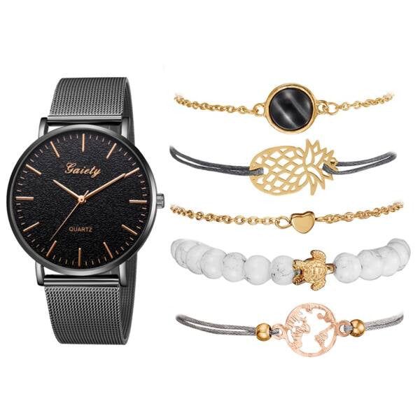 Teresina női óra karkötőkkel black-rosegold