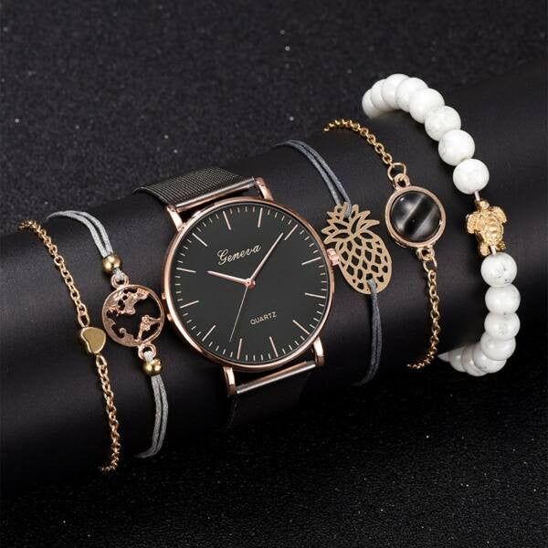 Teresina női óra karkötőkkel black-rosegold