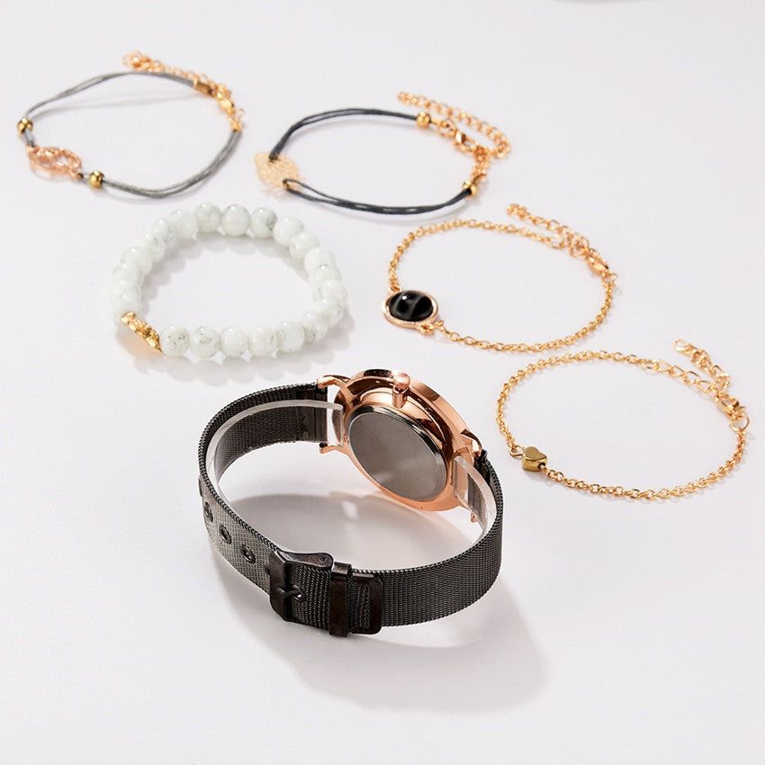 Teresina női óra karkötőkkel black-rosegold