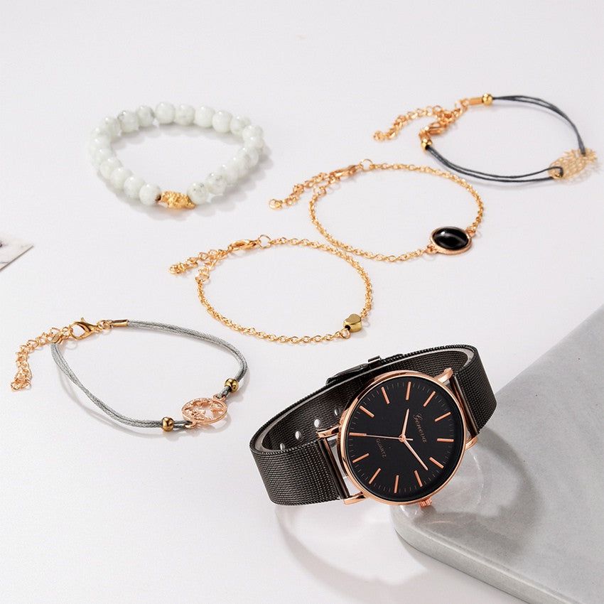 Teresina női óra karkötőkkel black-rosegold