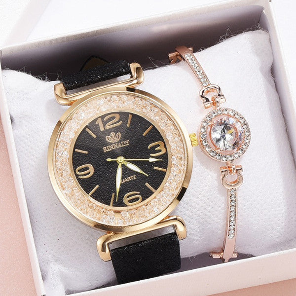 Cammeo Swarovski kristályos női óra karkötővel fekete