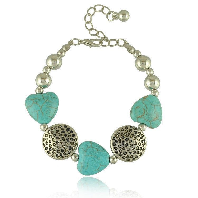 Türkiz szíves karlánc