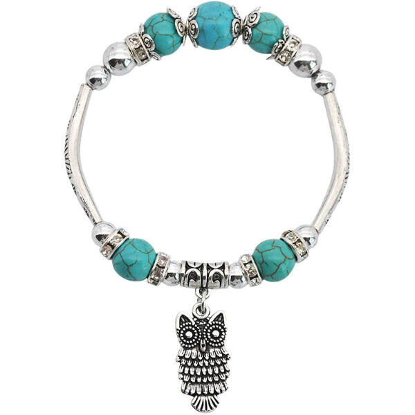 Ezüstös vintage bagoly karlánc türkiz