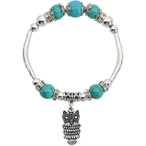 Ezüstös vintage bagoly karlánc türkiz