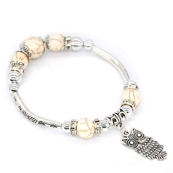 Ezüstös vintage bagoly karlánc fehér