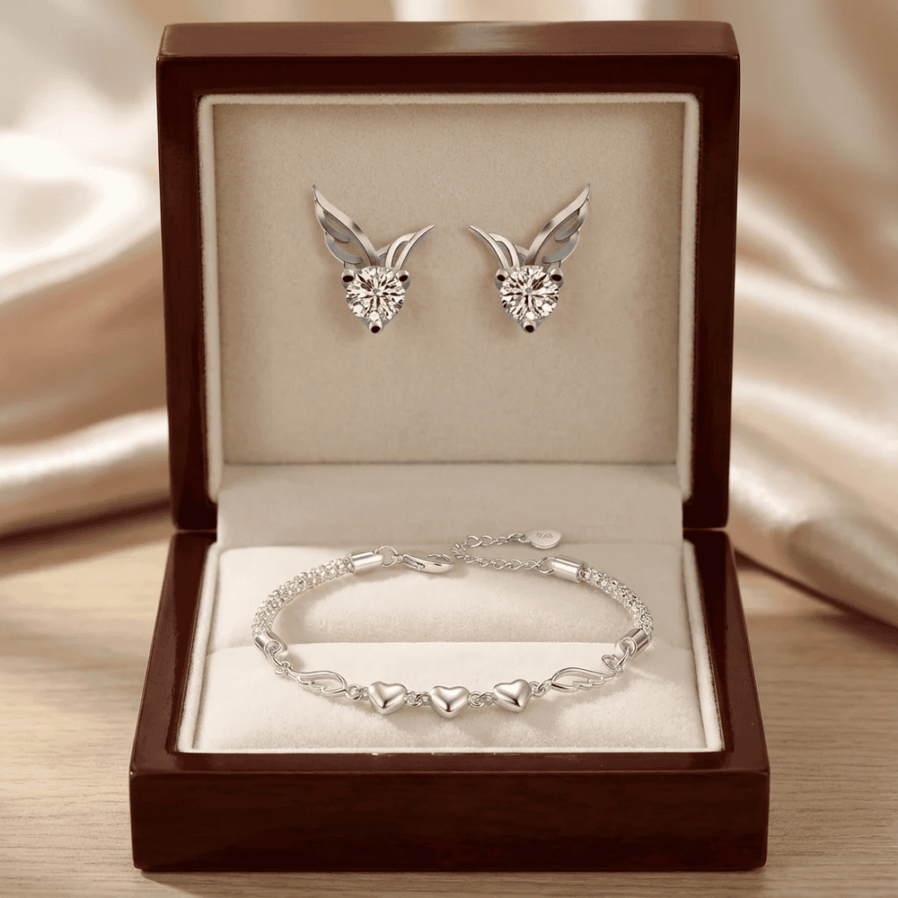 Angyalszárnyak karkötő +fülbevaló szett whitegold