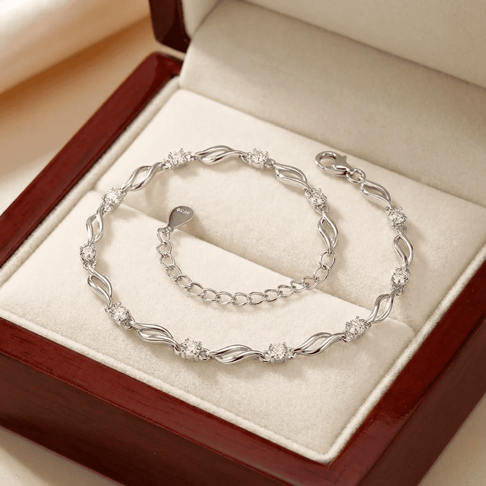 Hullám kristályokkal karkötő whitegold