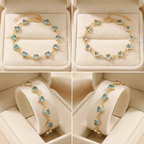 Szíves-kristályos karkötő gold-zöldeskék