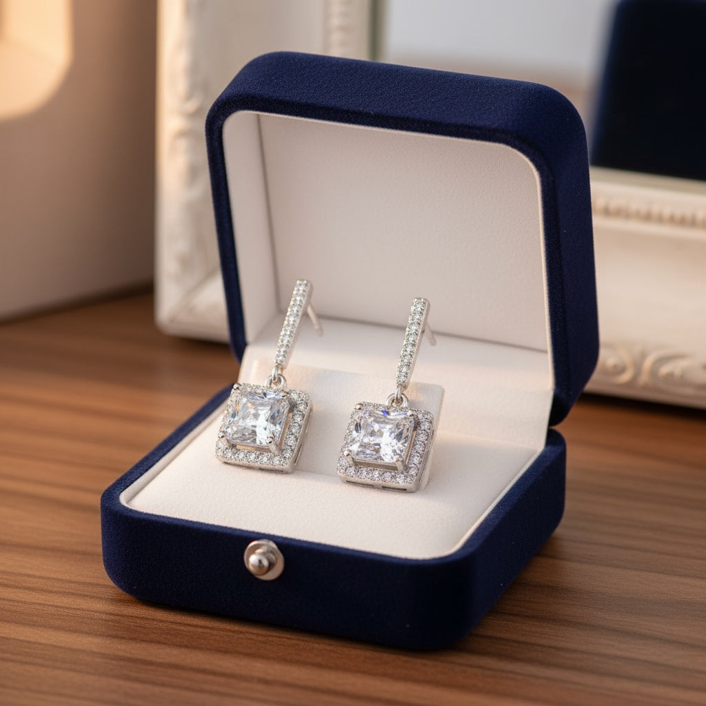 Ceri négyzet kristályos fülbevaló