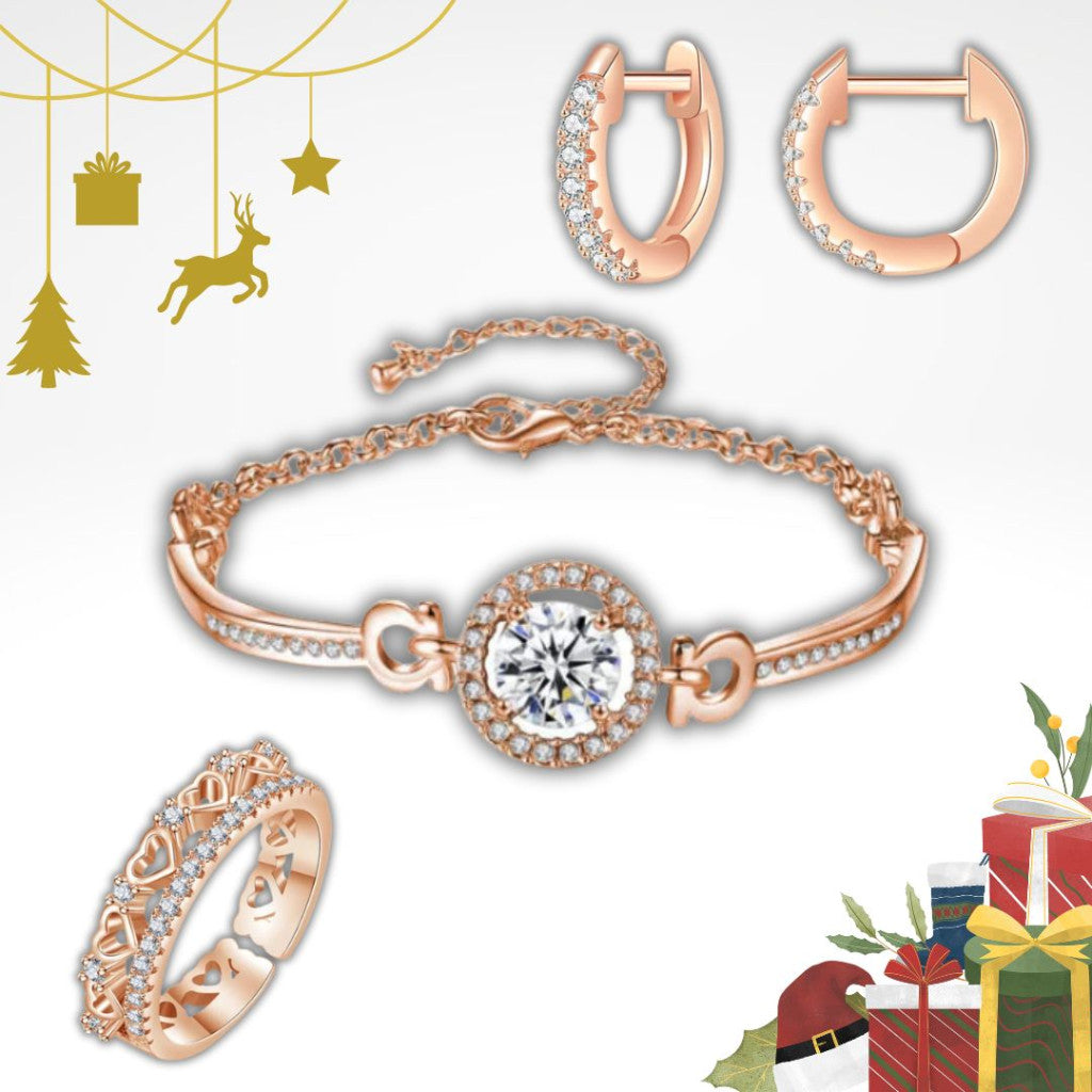 Ajándékcsomag 02 Karköt+fülbevaló+gyűrű rosegold