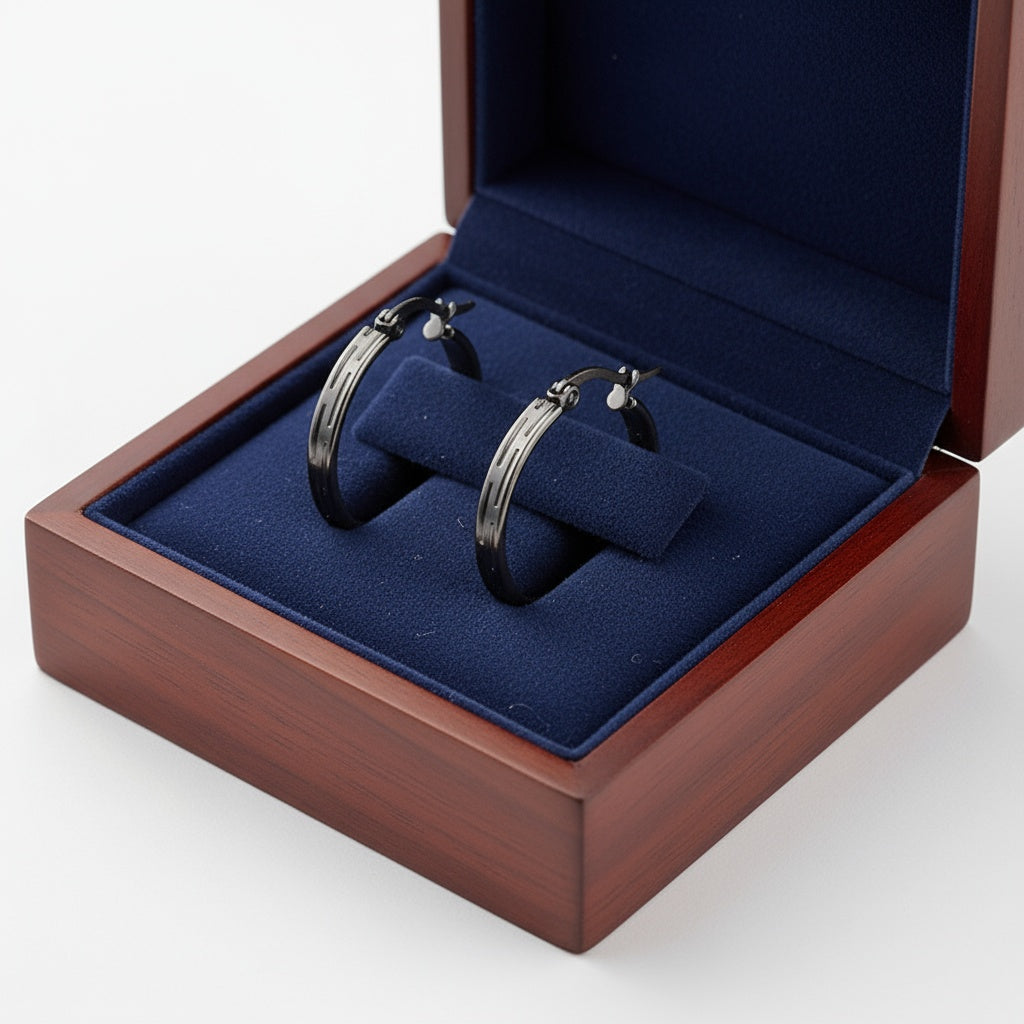 Nemesacél fekete karika fülbevaló