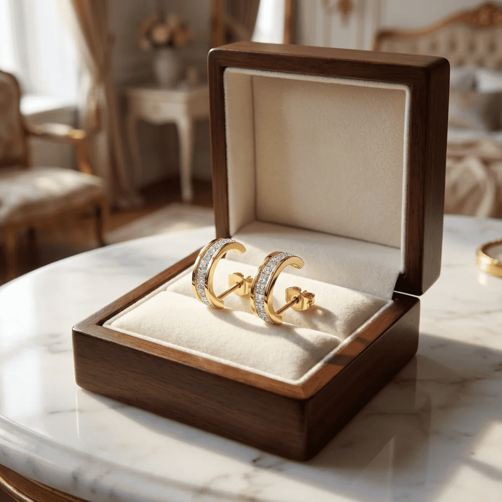 Donatella nemesacél fülbevaló Swarovski kristállyal gold