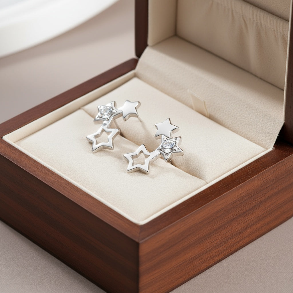 Hárm csillag fülbevaló whitegold