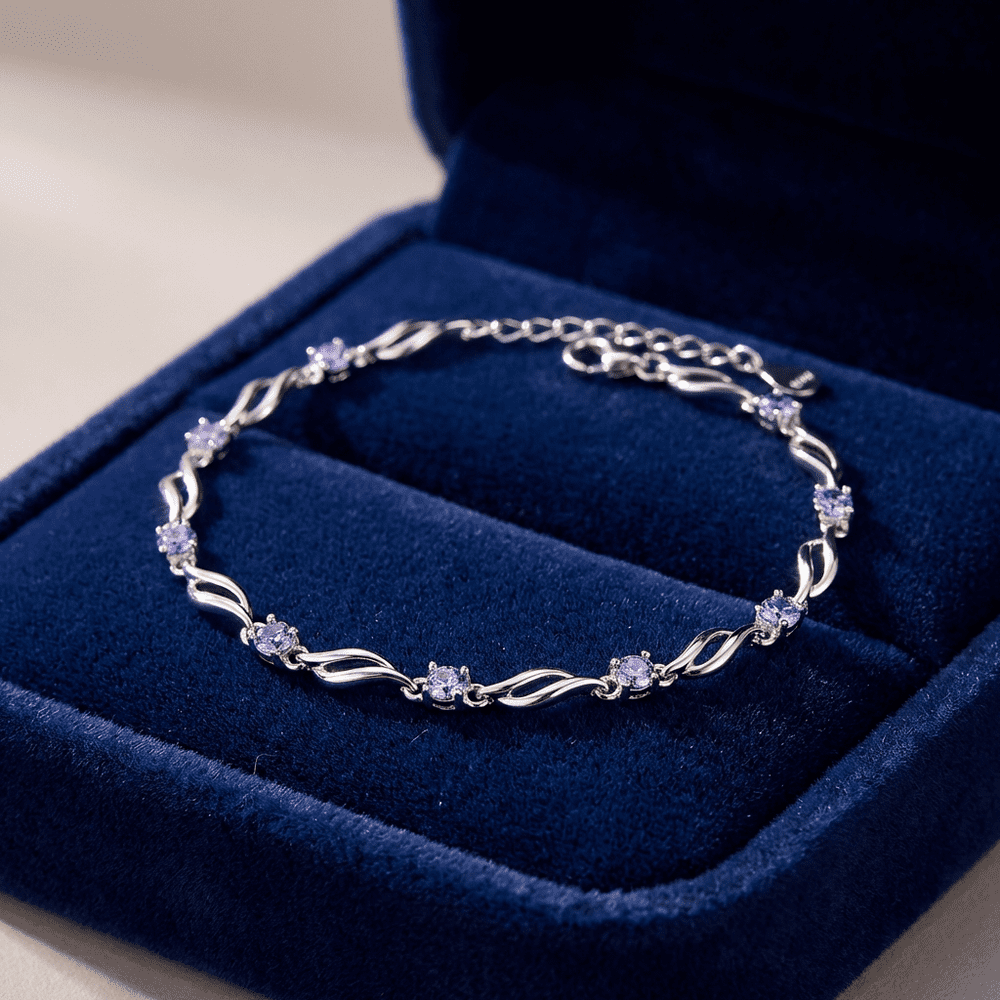 Hullám kristályokkal karkötő whitegold-ibolya