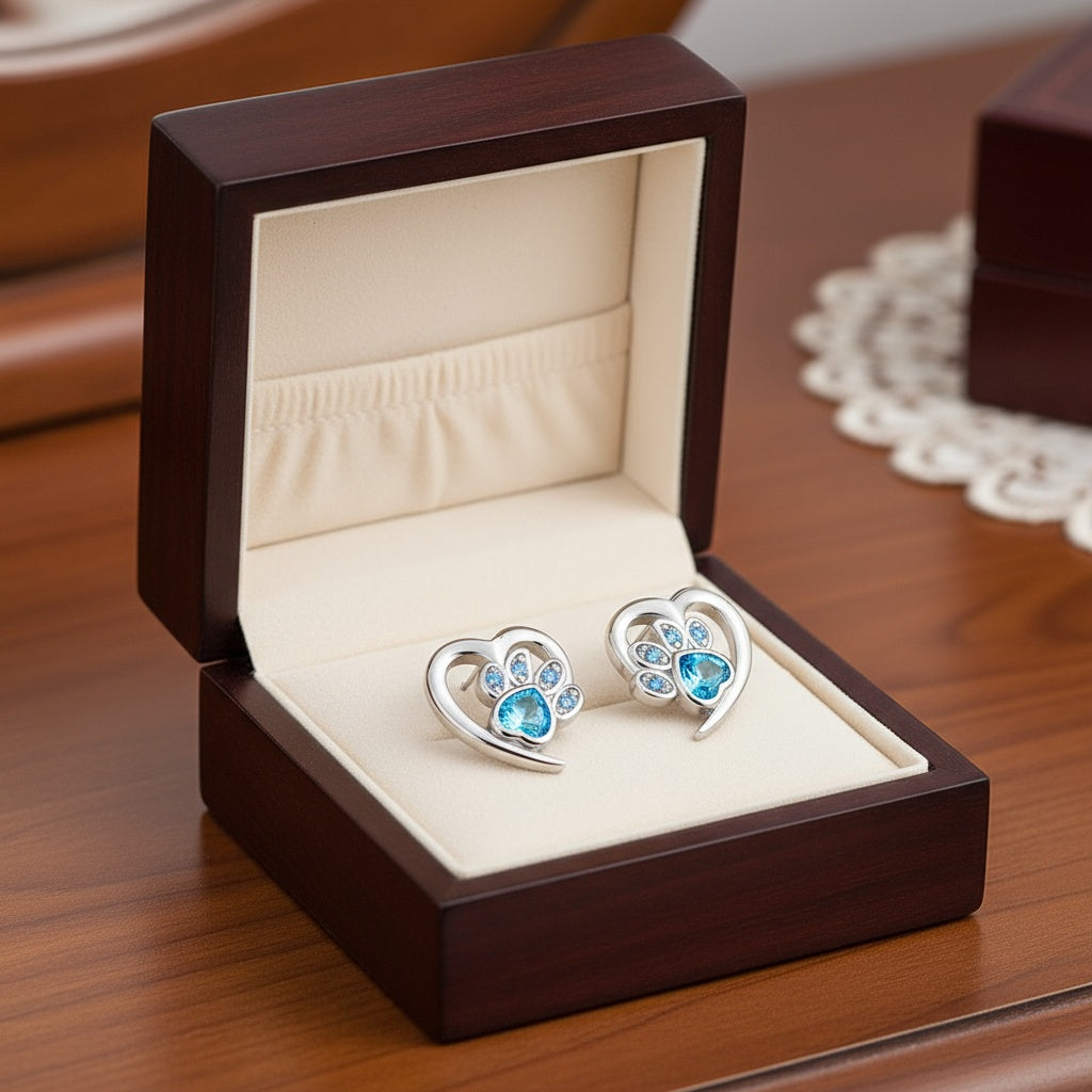 Kék tappancs szív fülbevaló whitegold