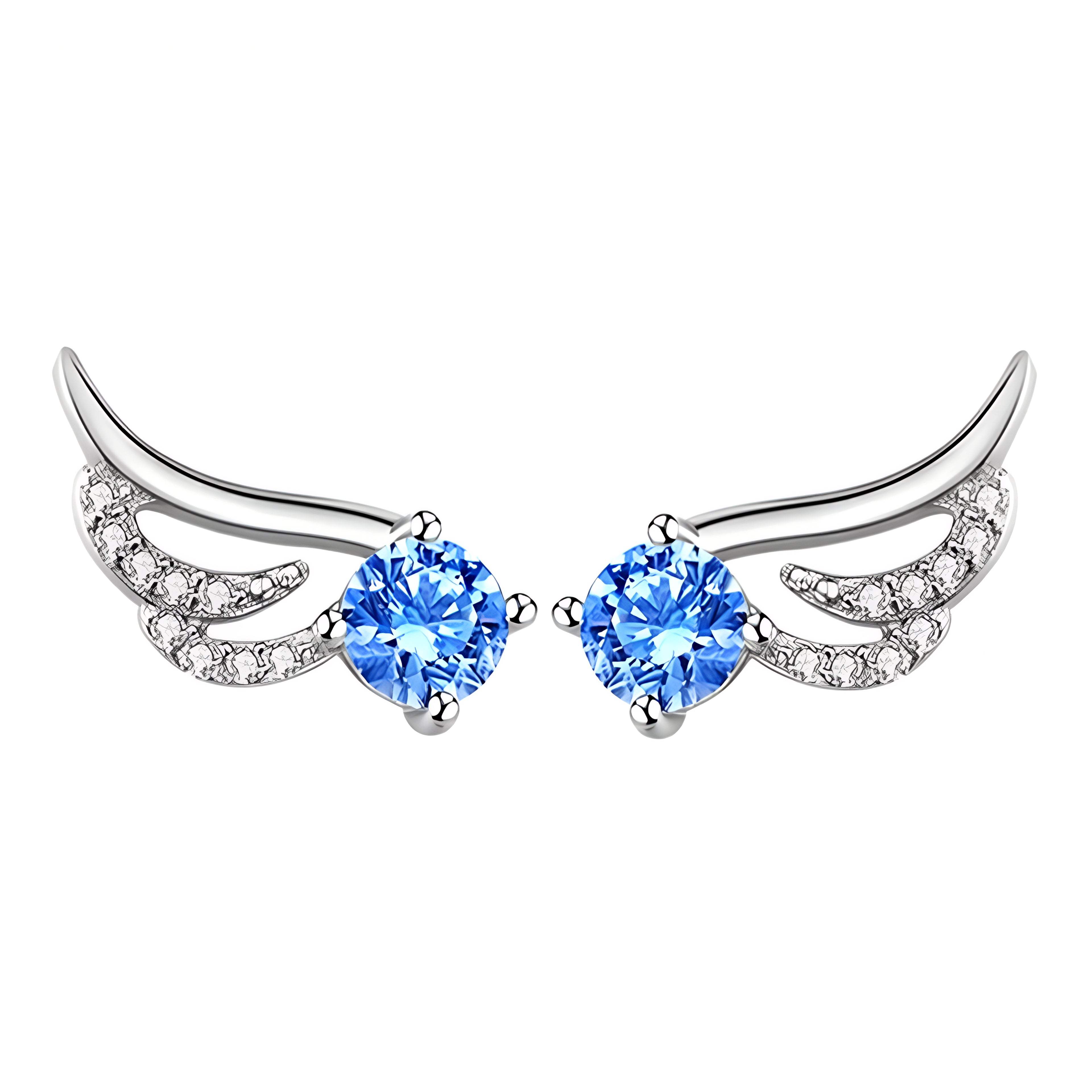 Angyalszárnyak fülbevaló kék kristállyal whitegold