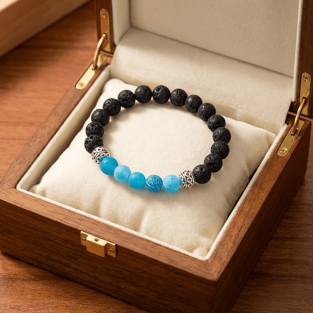 Ásvány karkötő lávakő- kék achát