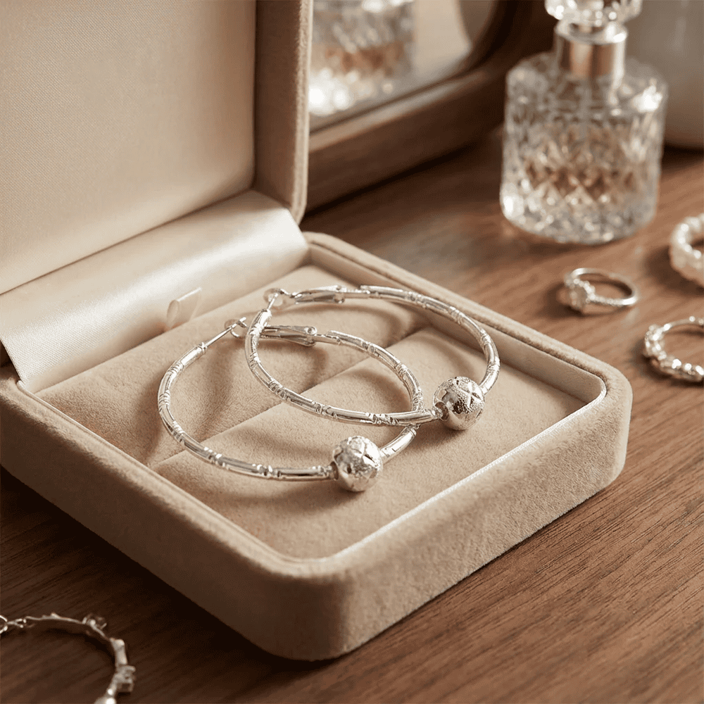 Nagy karika golyóval fülbevaló whitegold