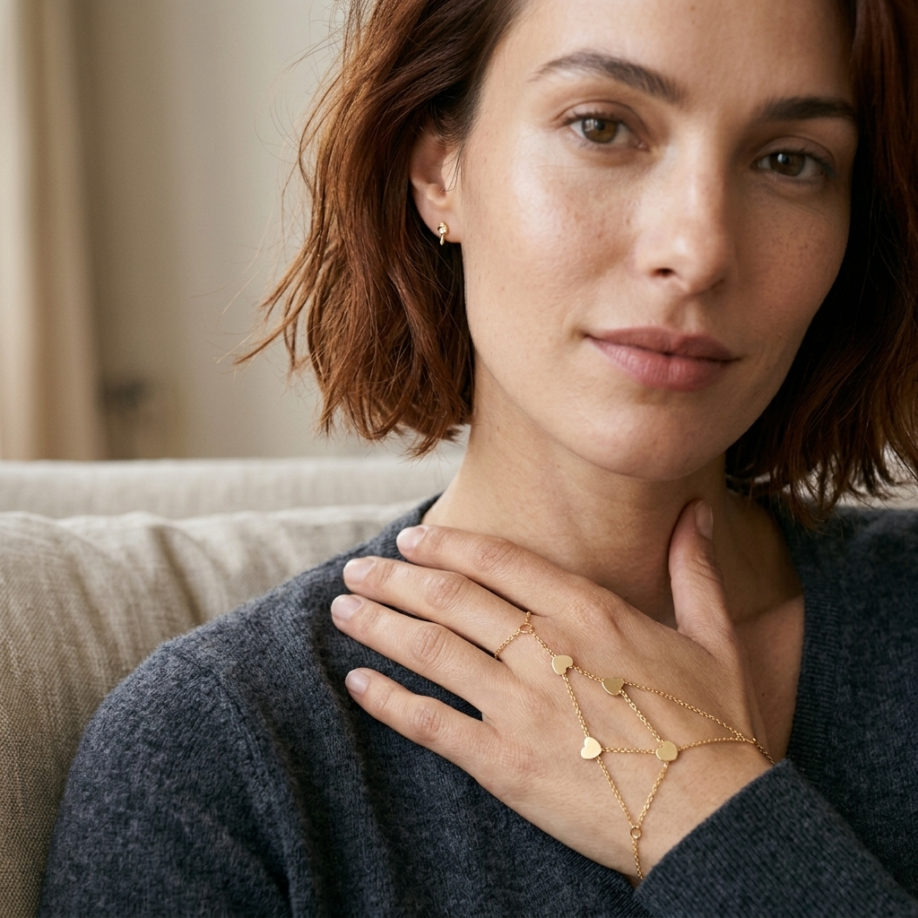 Hand bracelet-ring chain — On Model - Jewelry Portrait | Generated by Modelize
