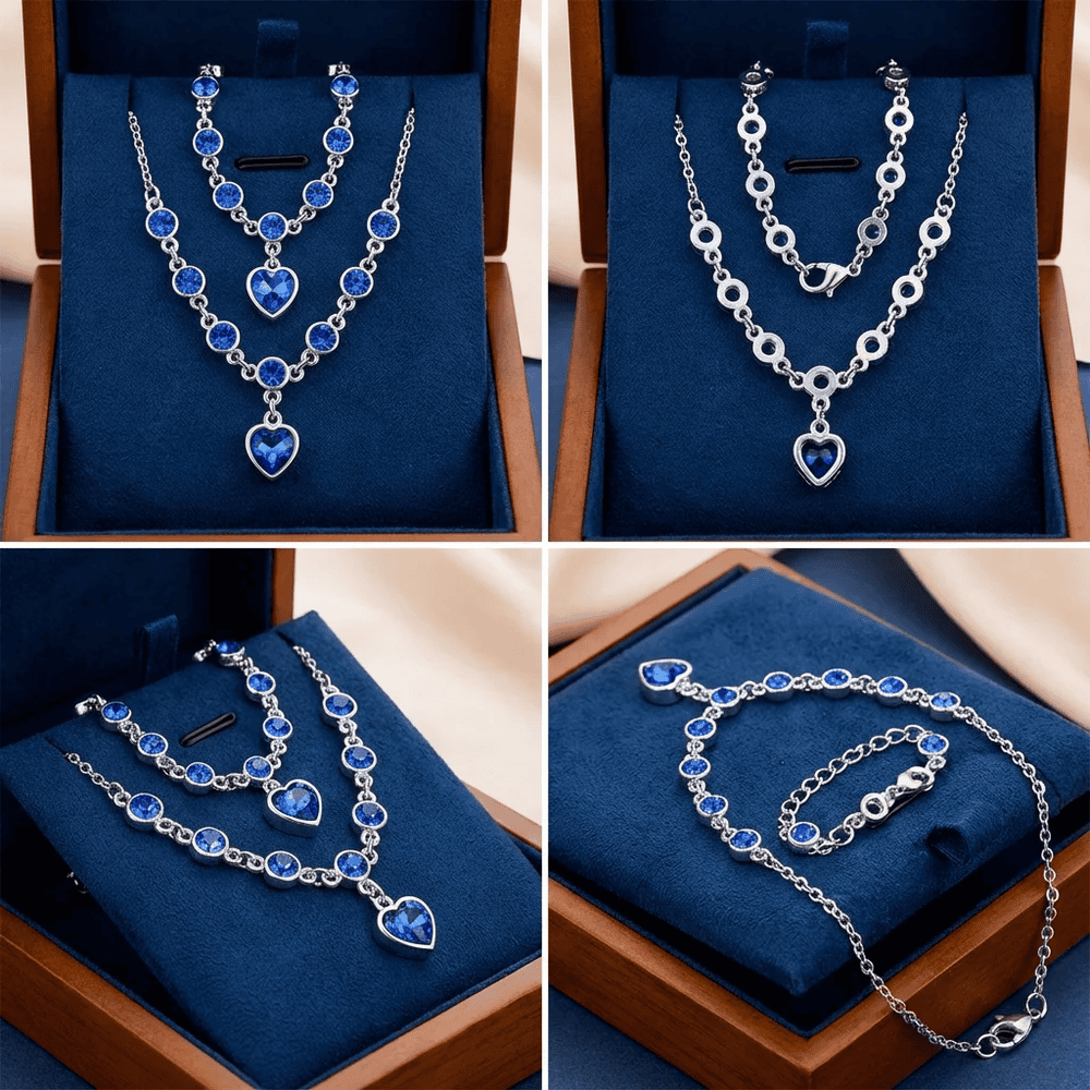 Elora női ékszer szett whitegold-mélykék