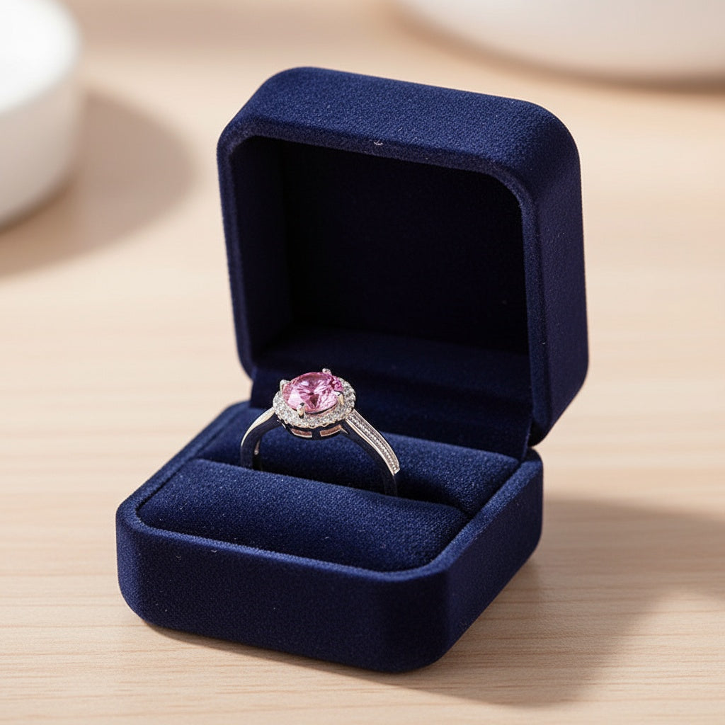 Nagy pink kristályos gyűrű whitegold (állítható méret)