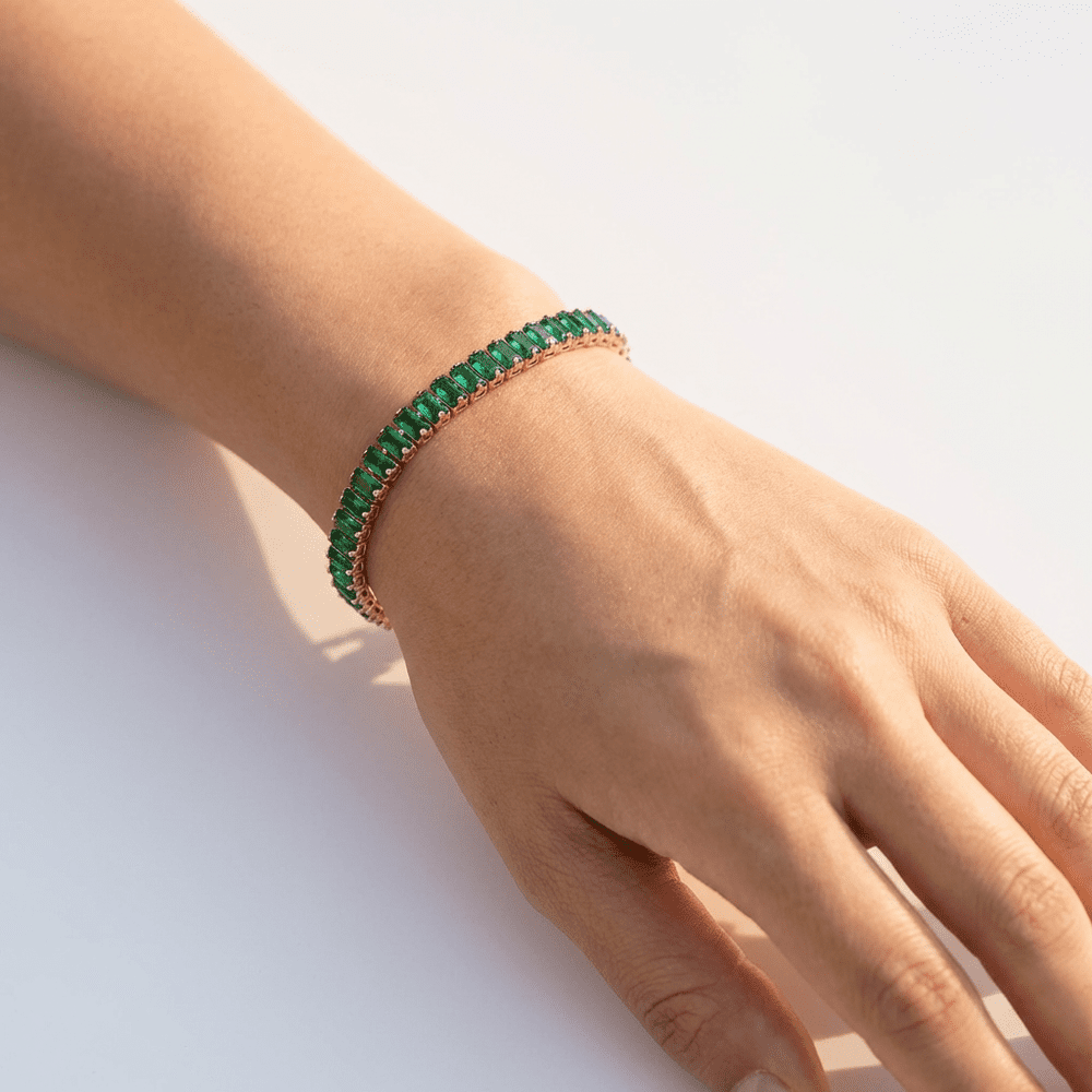 Mireia négyzet kristályos tenisz karkötő rosegold-zöld