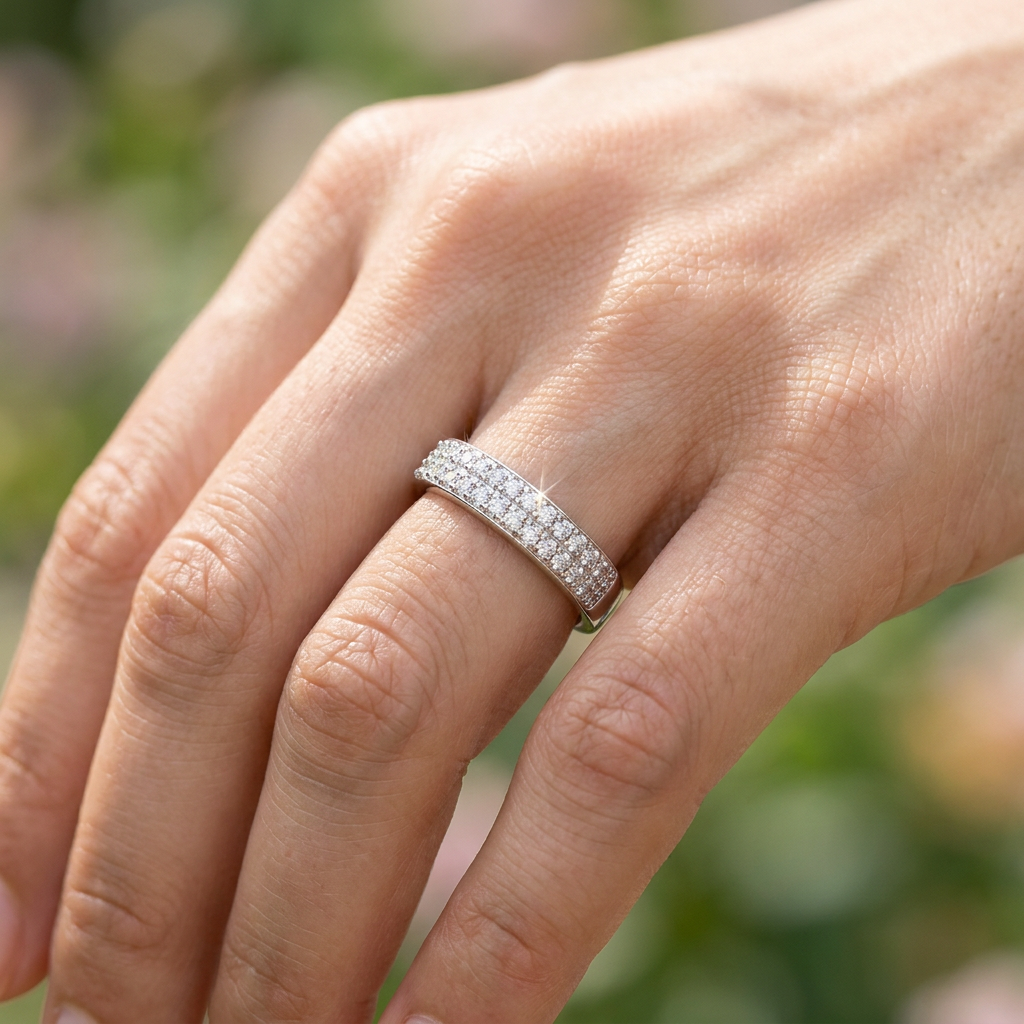 Két kristálysor gyűrű whitegold (állítható méret)